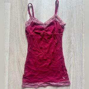 Vtg Y2K Abercrombie & Fitch Wm  Wine Red Sz XL Lace Trim Cami Tank moose logo